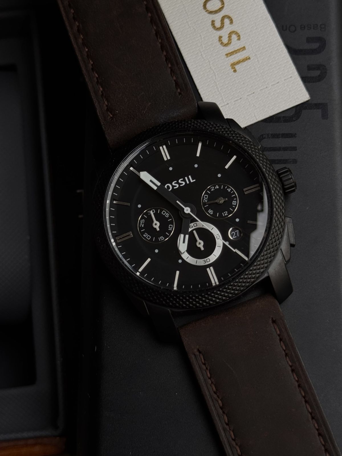 Fossill Men’s Chronograph Watch – Black Dial & Brown Leather Strap
