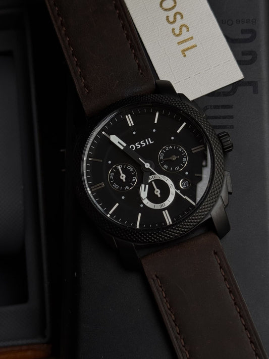 Fossill Men’s Chronograph Watch – Black Dial & Brown Leather Strap