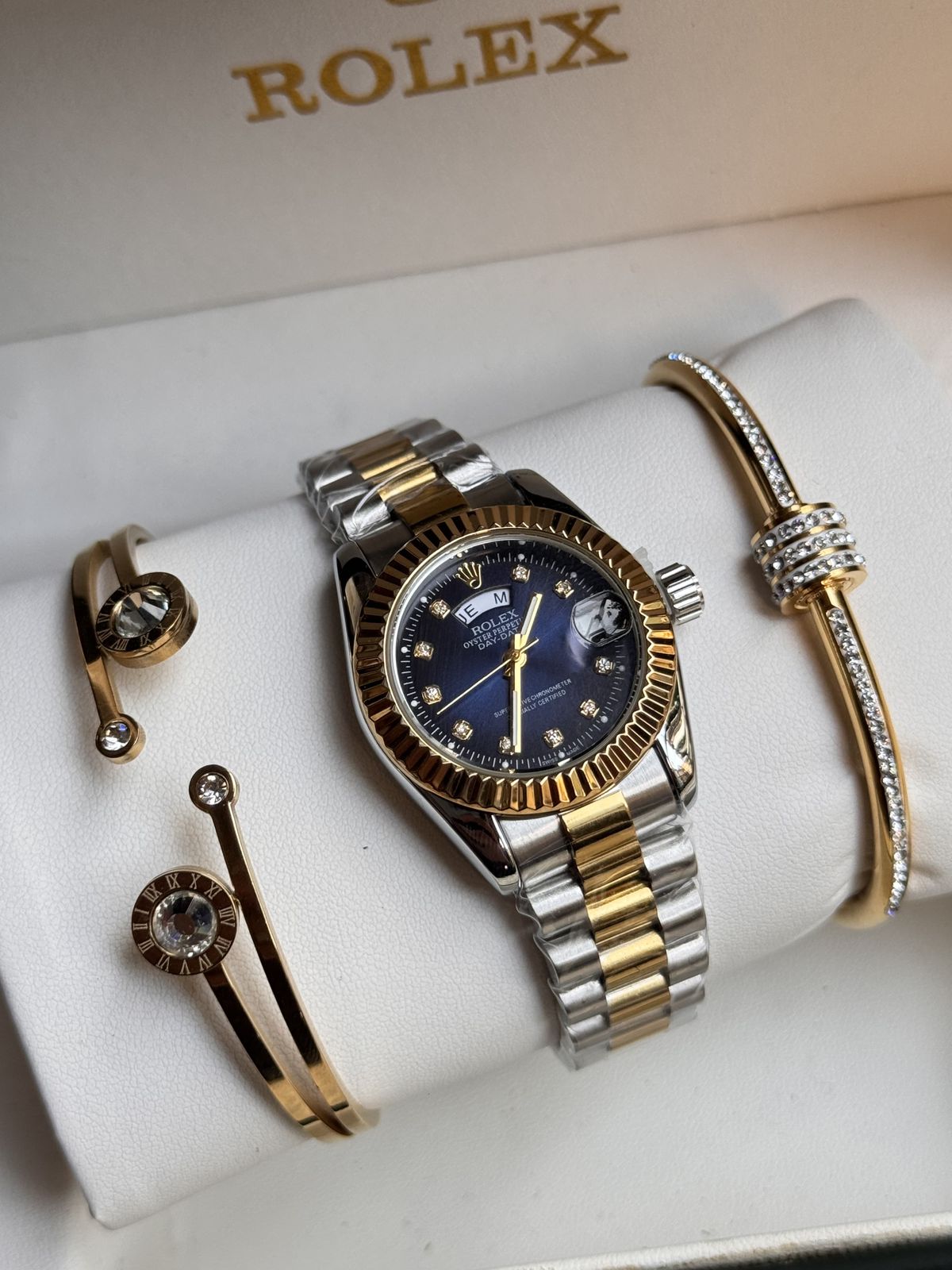 ⌚ Rolexx Two-Tone Blue Dial Luxury Men’s Watch & Bracelet Gift Set