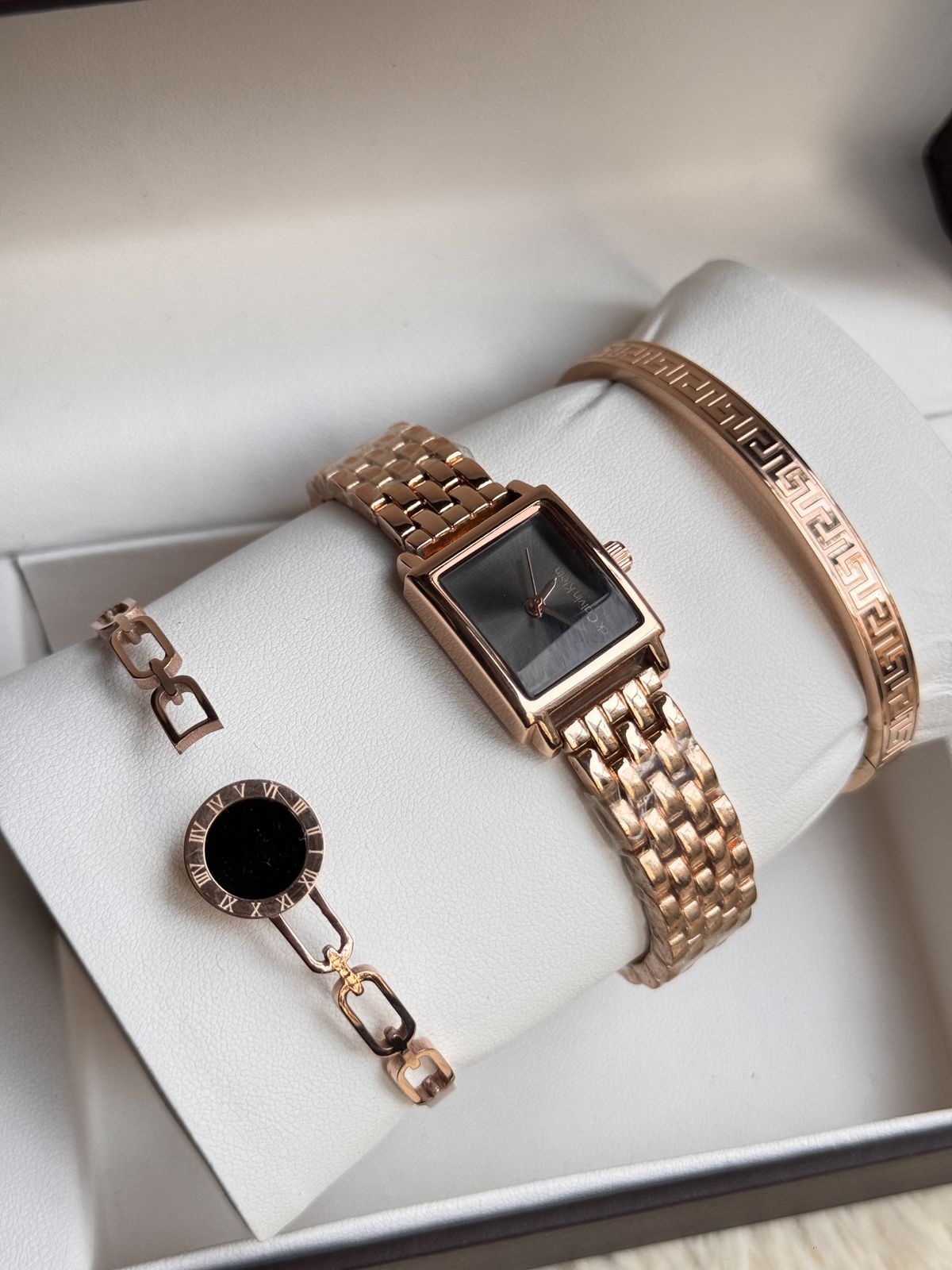💖 CHANELL Rose Gold Women’s Square Dial Watch & Bracelet Gift Set
