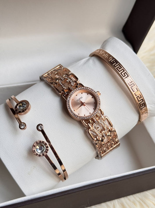 💖 GUESSS Rose Gold Women’s Luxury Watch & Bracelet Gift Set