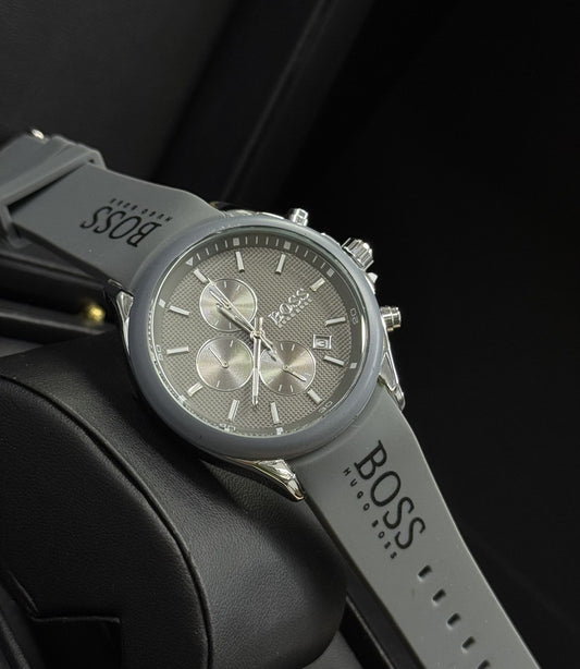 Hugoo Bosss Men’s Chronograph Watch with Grey Silicone Strap & Grey Dial
