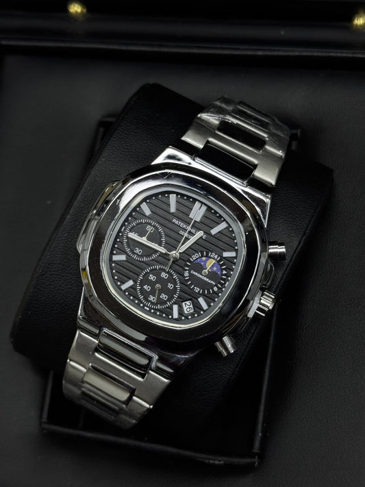 ⌚ Patekk Philippee Nautilus–Style Chronograph Watch – Black Dial