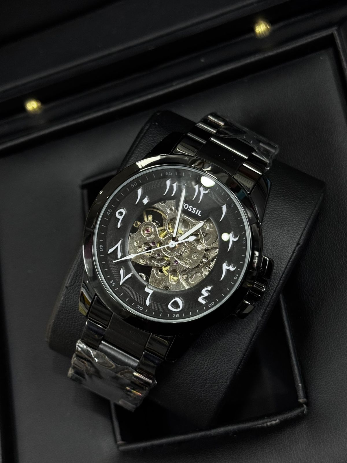 ⌚ Fossill Automatic Skeleton Watch – Black Dial