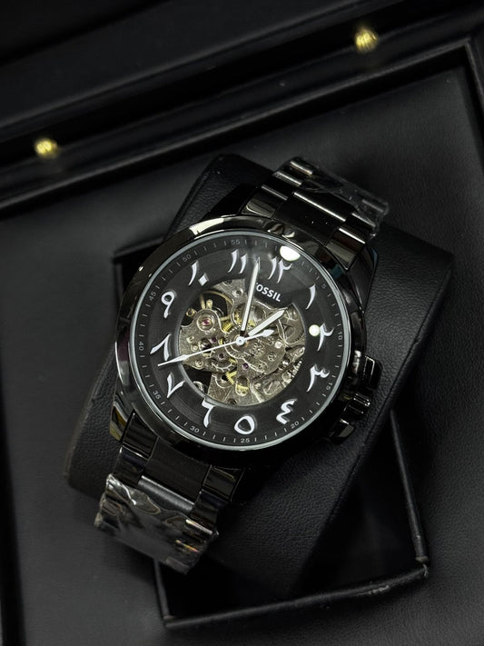 ⌚ Fossill Automatic Skeleton Watch – Black Dial