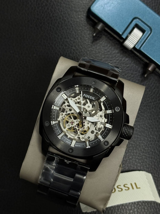Fossill Automatic Skeleton Watch – Black Stainless Steel – Exhibition Dial