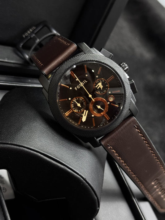 Fossill Men’s Chronograph – Black Dial & Brown Leather Strap