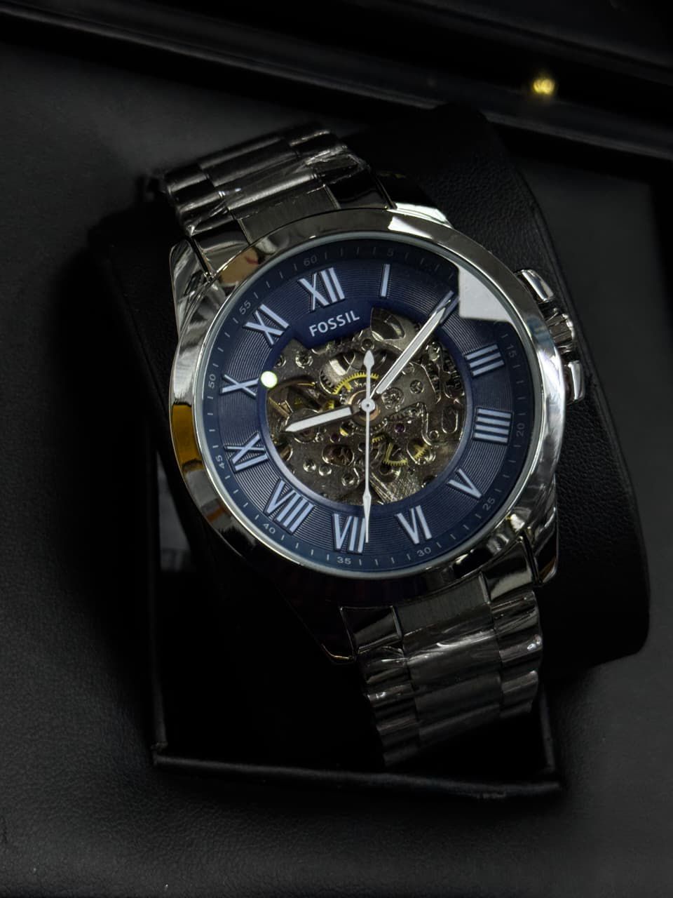 Fossill Skeleton Automatic – Blue Dial (Metal Strap)