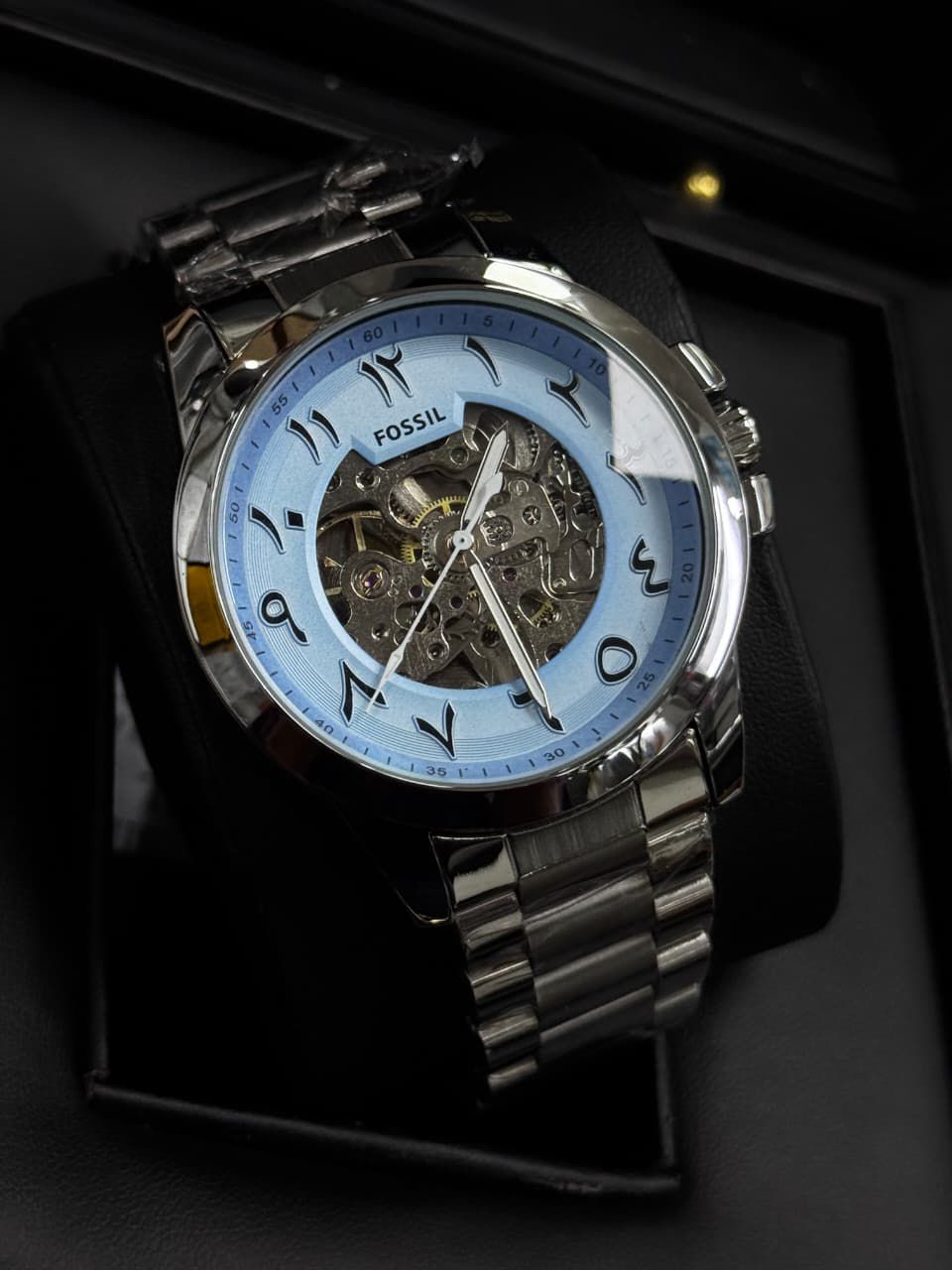 Fossill Skeleton Automatic Watch (Light Blue Dial)